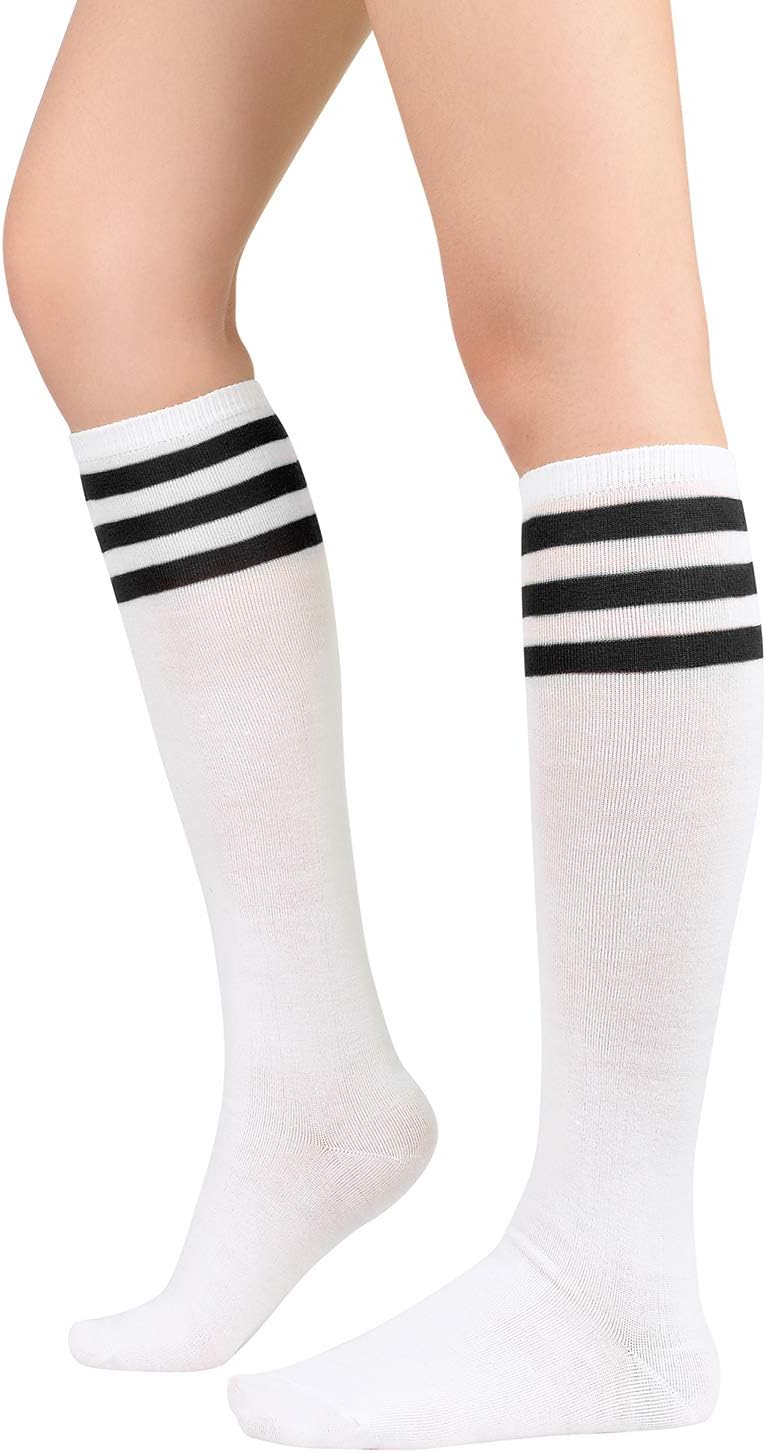 Zando Striped Knee High Socks for Women Athletic Running Long Tube Socks Casual Knee High Stockings - Image 1